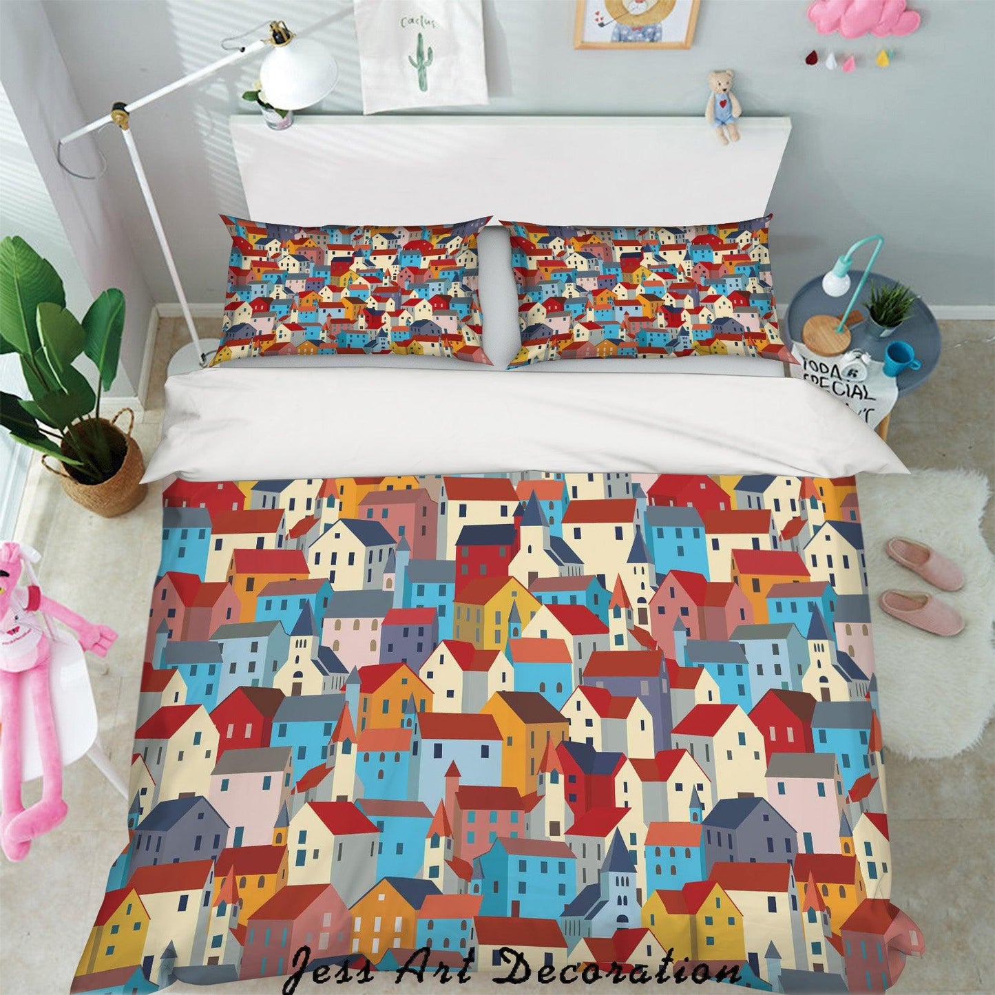 3D Cartoon Houses Quilt Cover Set Bedding Set Pillowcases 18