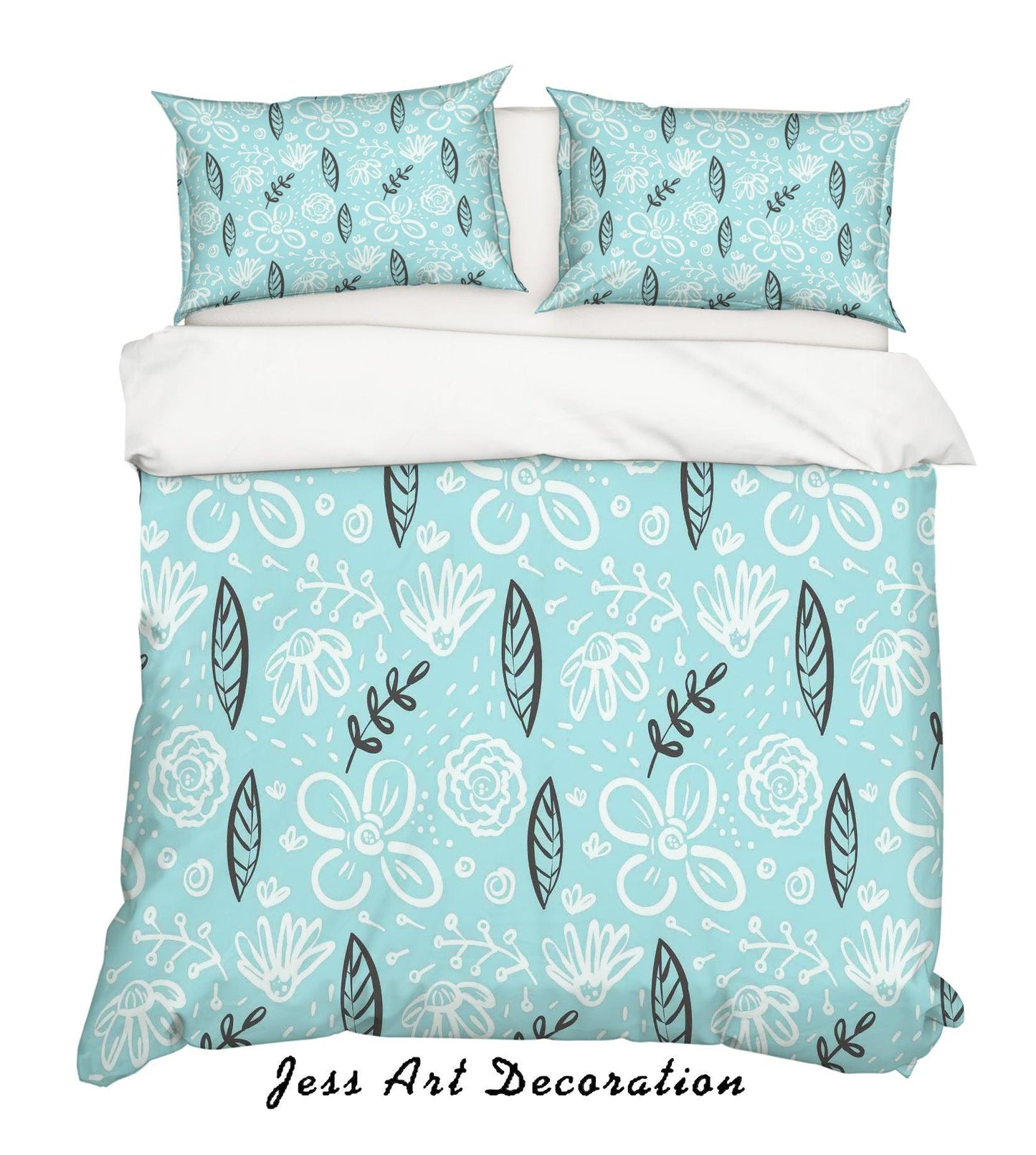 3D Blue Flowers Leaves Quilt Cover Set Bedding Set Pillowcases 119