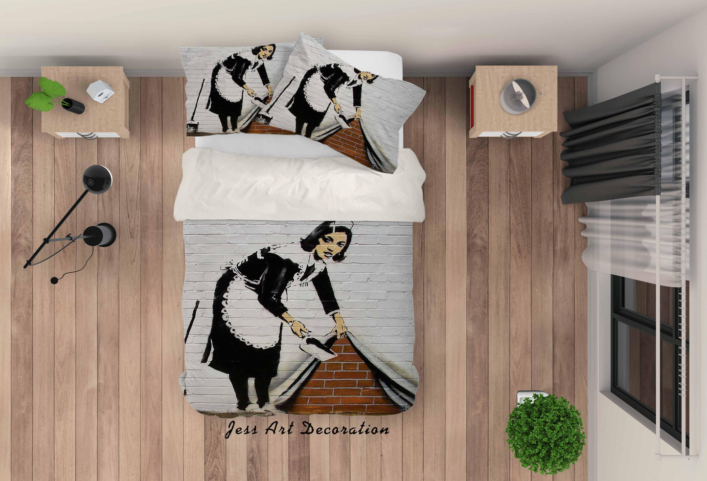 3D Banksy Mural Brick Wall Figure Maidservant Quilt Cover Set Bedding Set Duvet Cover Pillowcases ZY D120