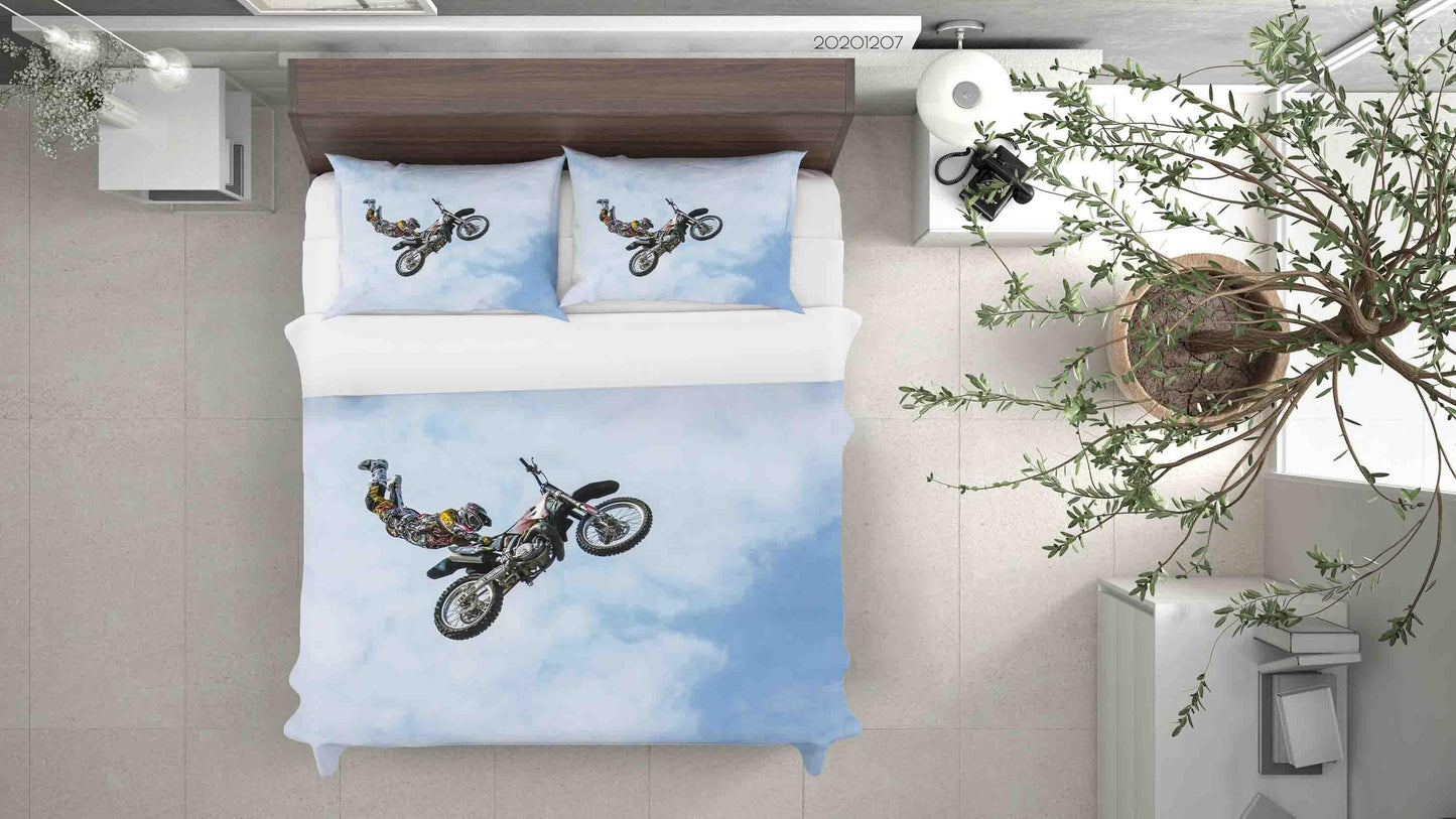 3D Blue Cloud Sky Pexels Sports Risky Dirtbike Quilt Cover Set Bedding Set Duvet Cover Pillowcases LXL