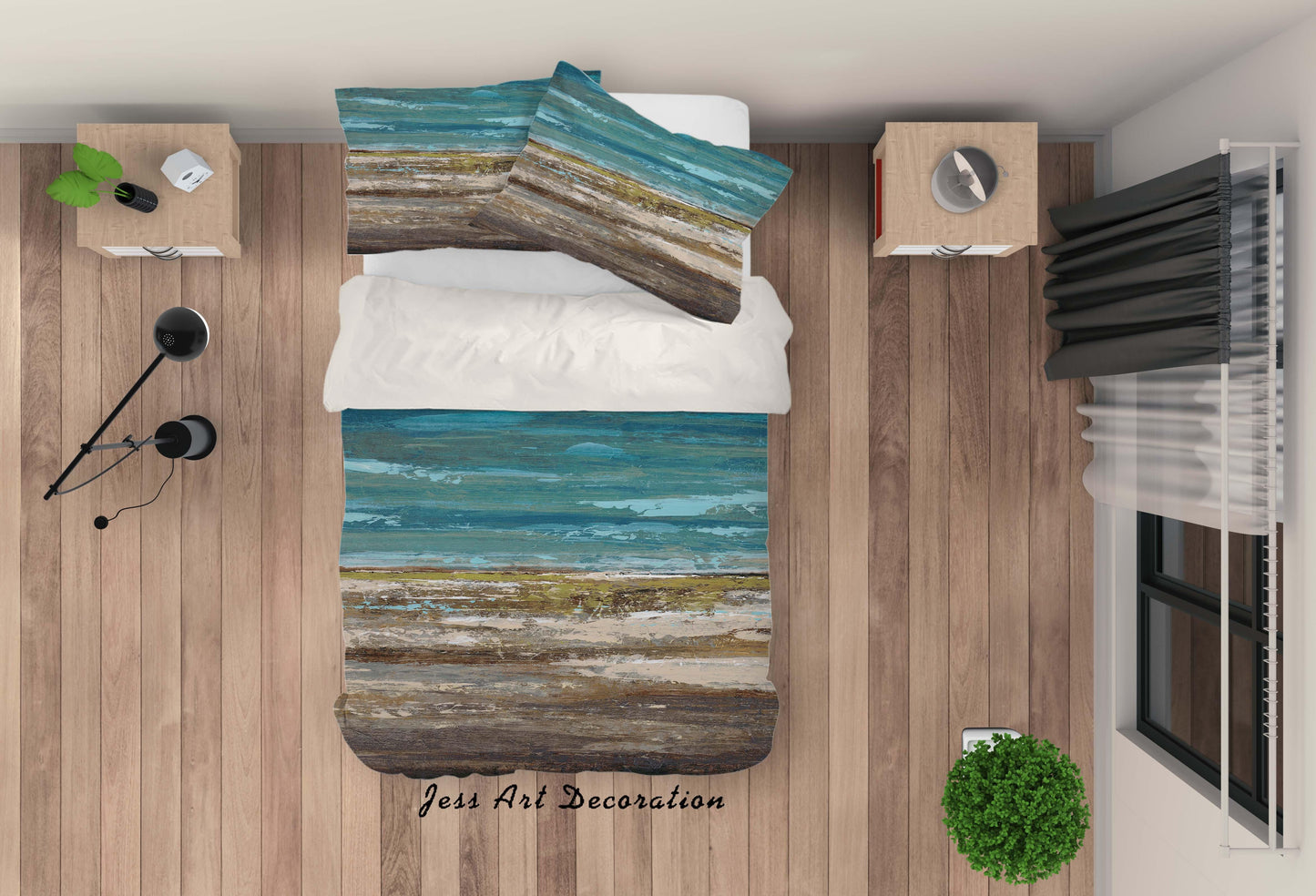 3D Blue Sea Beach Oil Painting Quilt Cover Set Bedding Set Pillowcasesn 58