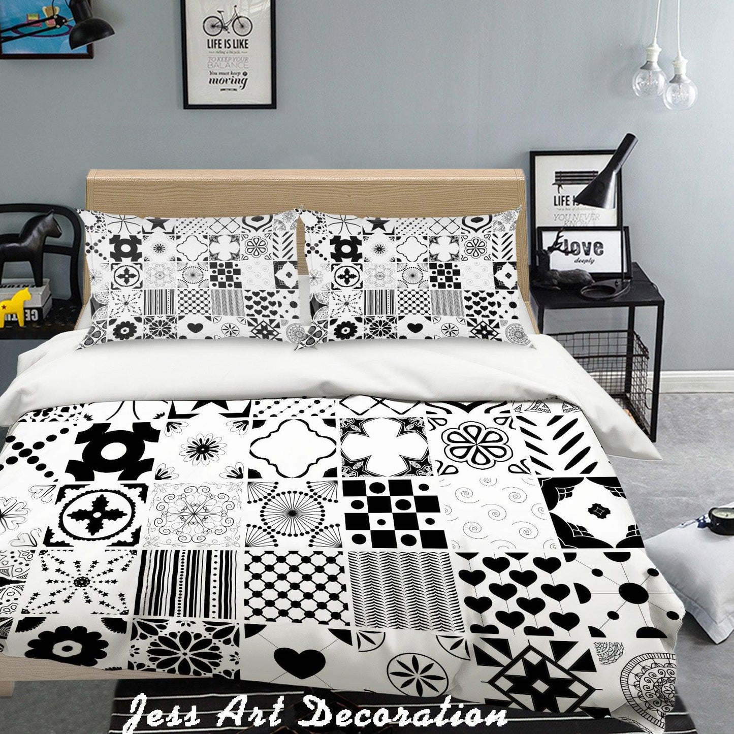 3D Black White Plaid Plates Pattern Quilt Cover Set Bedding Set Pillowcases 245