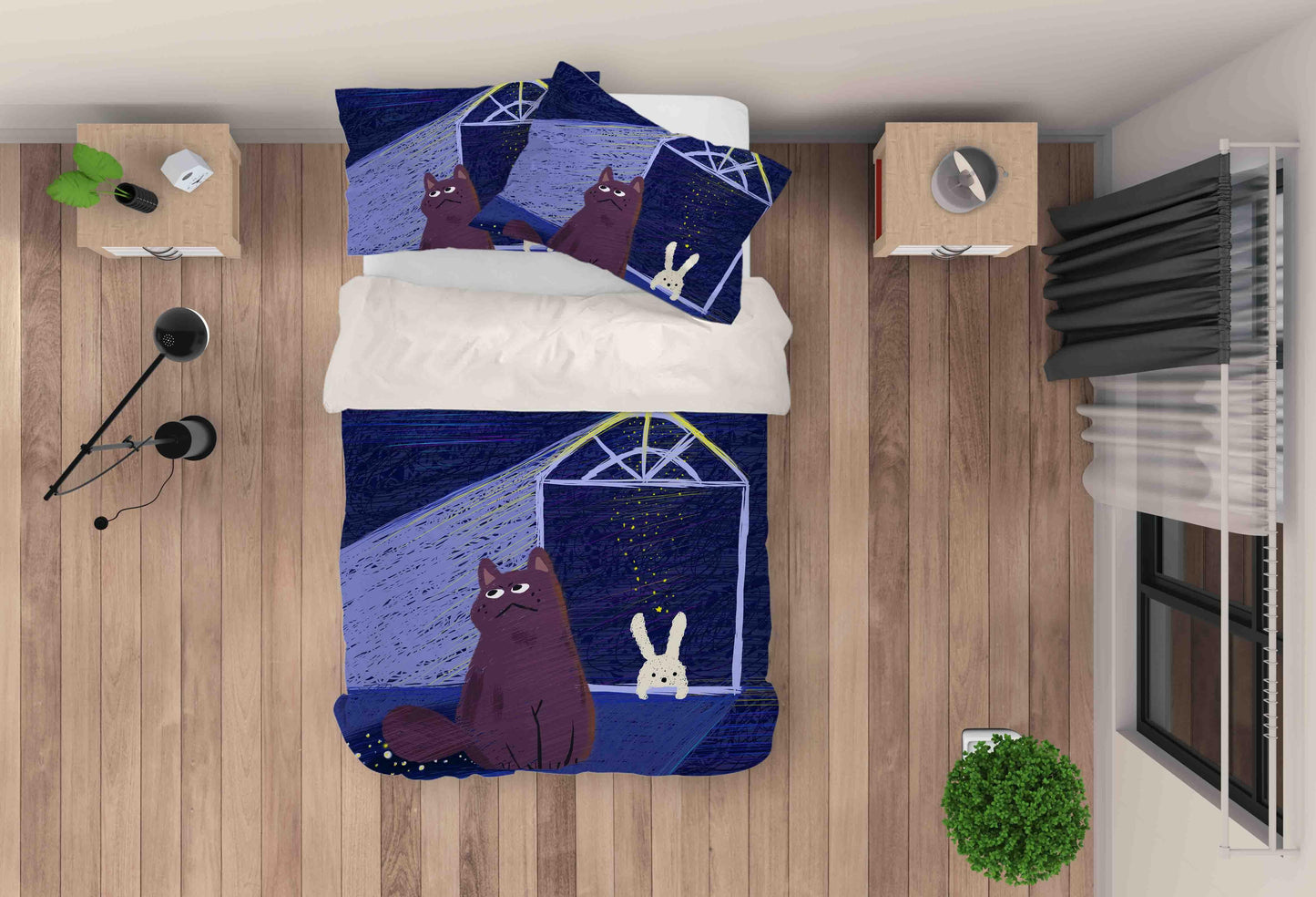 3D Blue House Rabbit Cat Quilt Cover Set Bedding Set Pillowcases 141