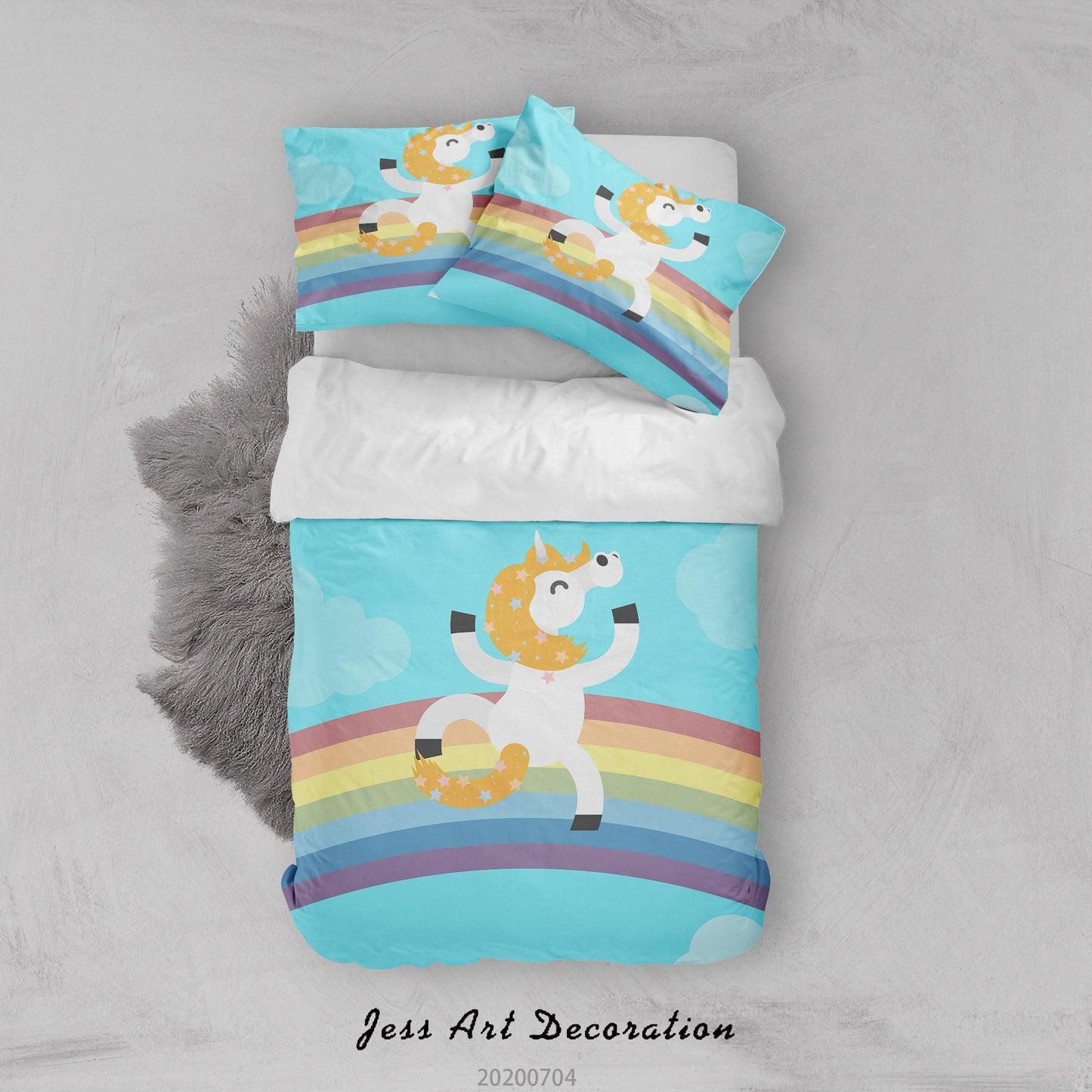 3D Blue Rainbow Unicorn Quilt Cover Set Bedding Set Duvet Cover Pillowcases SF59