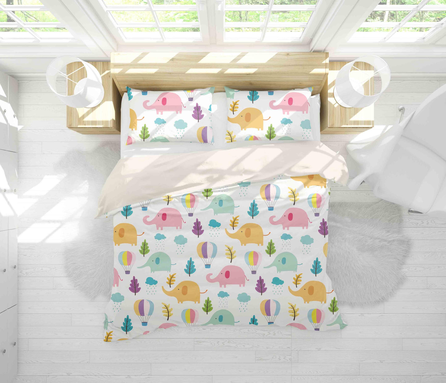 3D Cartoon Elephant Tree Quilt Cover Set Bedding Set Pillowcases 156