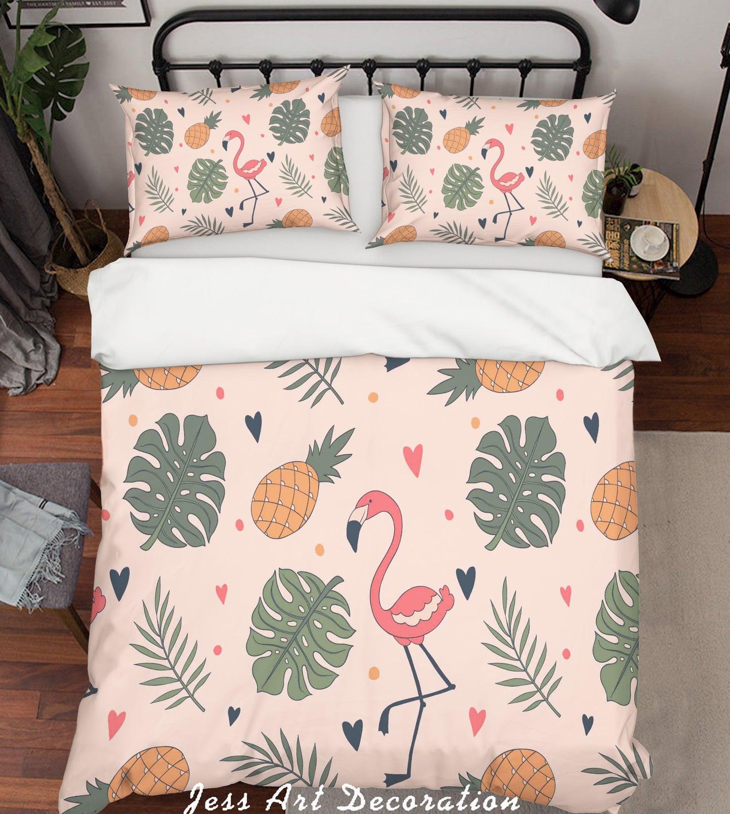 3D Cartoon Leaves Flamingo Quilt Cover Set Bedding Set Pillowcases 133