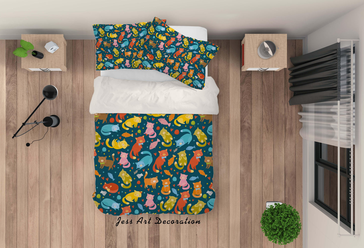 3D Cartoon Cat Pattern Quilt Cover Set Bedding Set Pillowcases 40