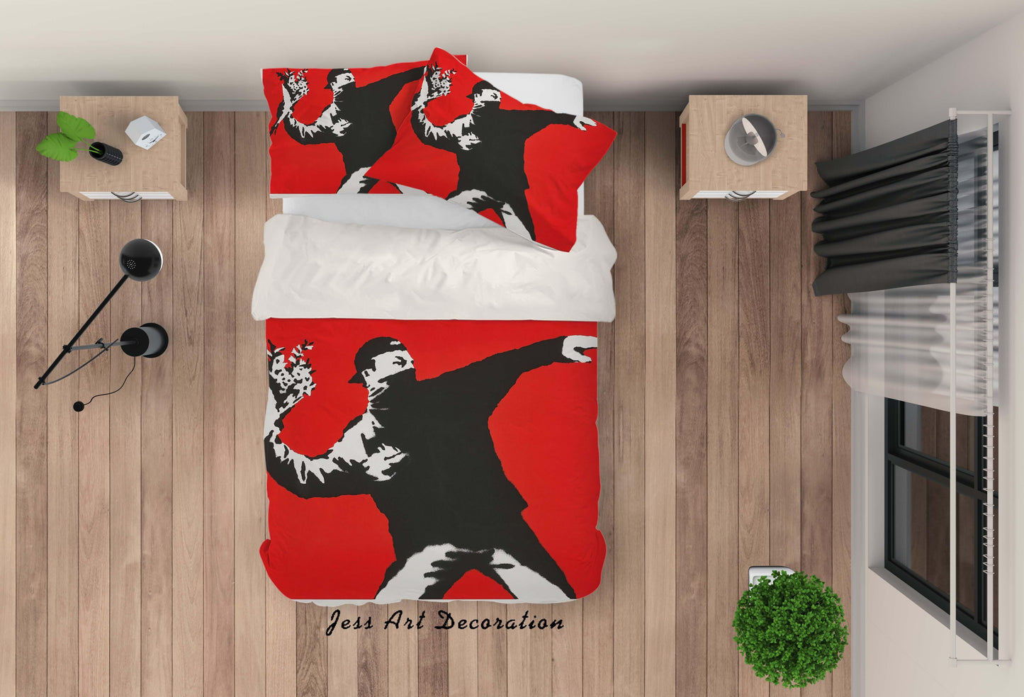 3D Black White Figure Banksy Red Quilt Cover Set Bedding Set Duvet Cover Pillowcases ZY D39