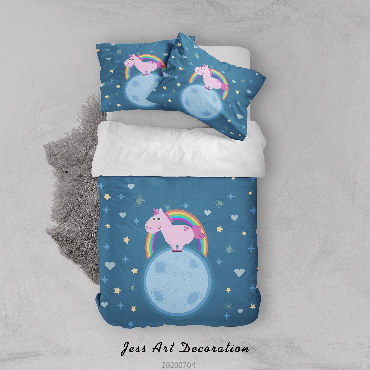3D Blue Rainbow Unicorn Quilt Cover Set Bedding Set Duvet Cover Pillowcases SF69