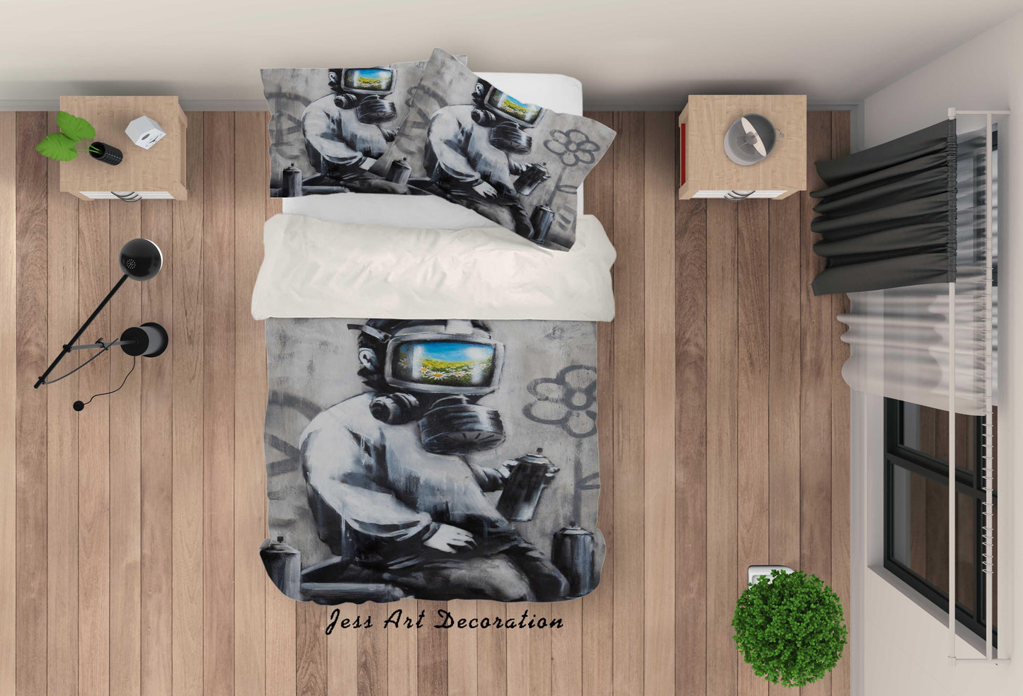 3D Banksy Gas Mask Boy Black White Quilt Cover Set Bedding Set Duvet Cover Pillowcases ZY D25