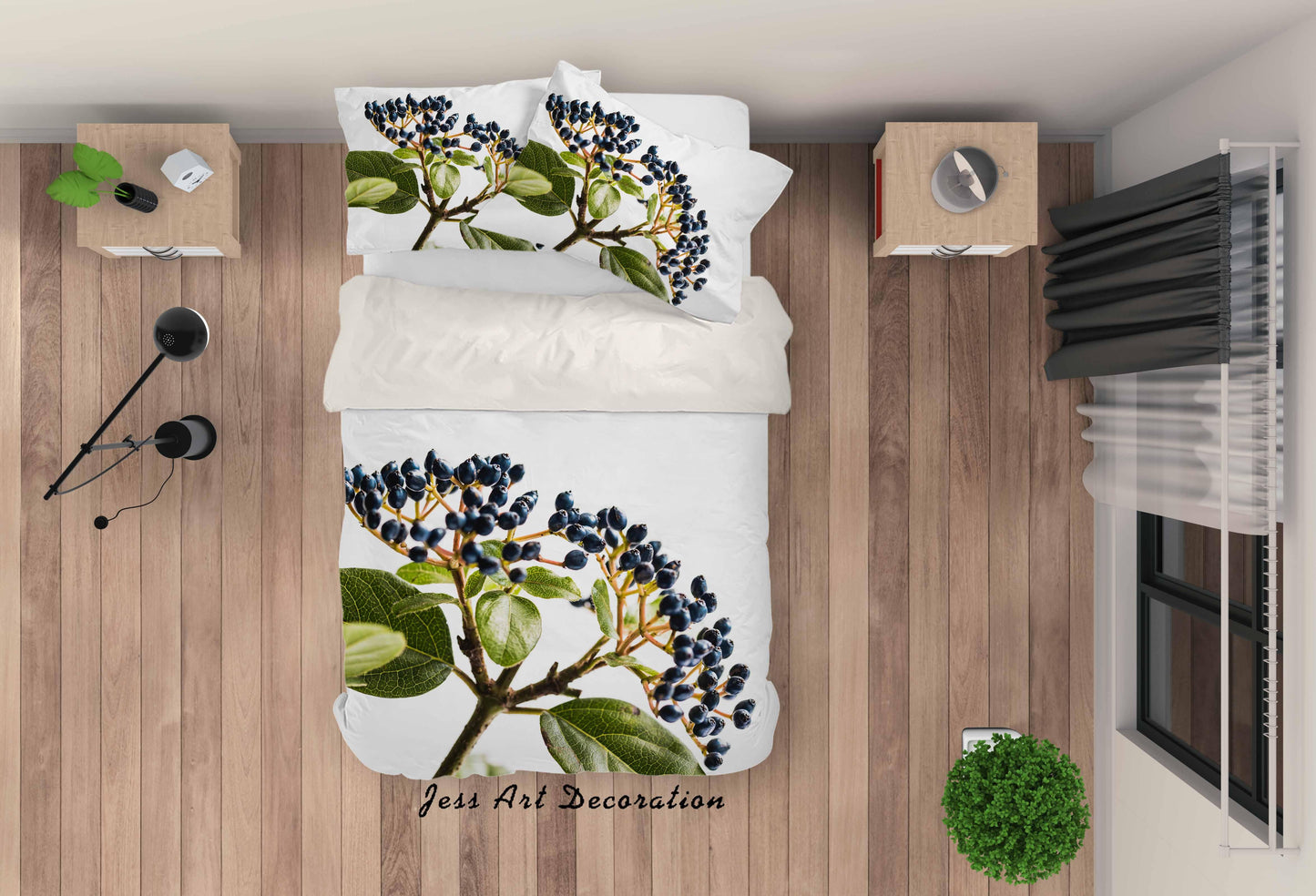 3D Blueberry Branch Quilt Cover Set Bedding Set Duvet Cover Pillowcases LQH A117