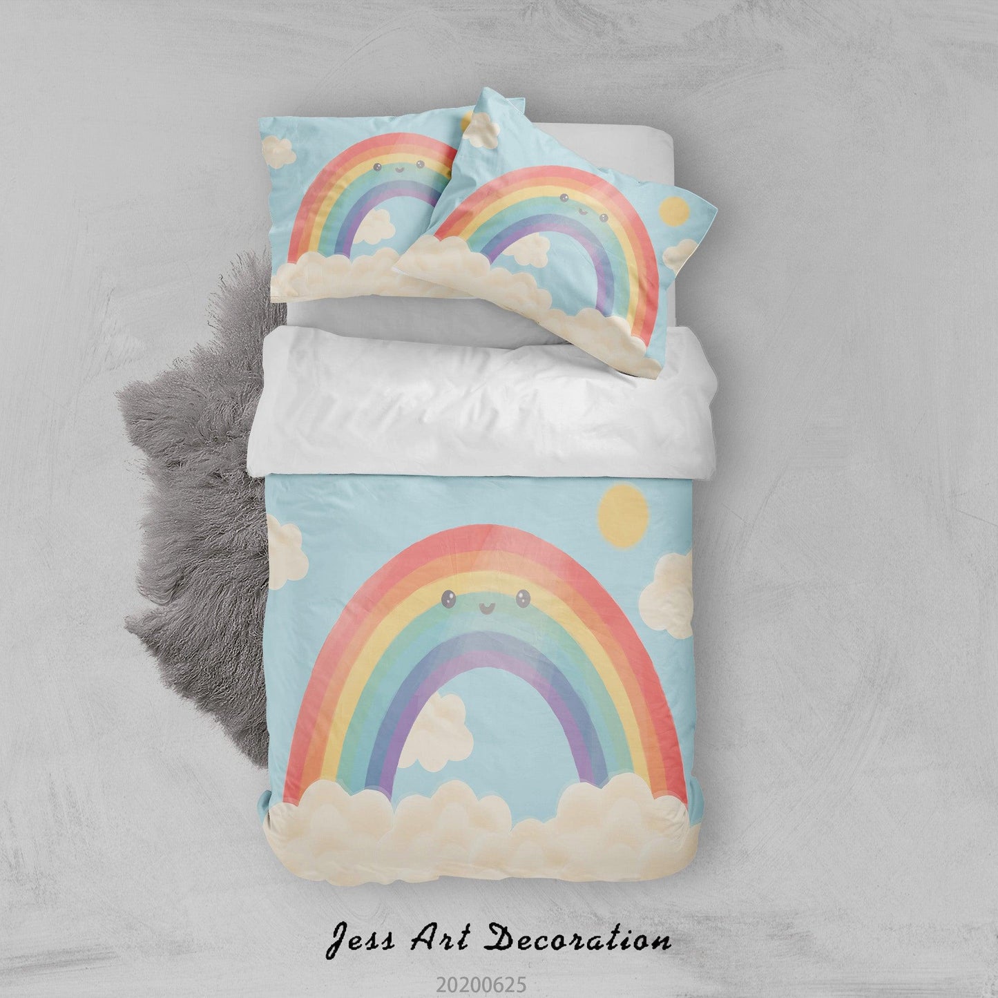 3D Blue Clouds Rainbow Quilt Cover Set Bedding Set Duvet Cover Pillowcases SF26