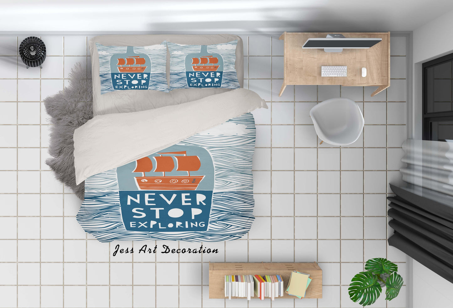 3D Blue Bottle Sailboat Quilt Cover Set Bedding Set Pillowcases 40