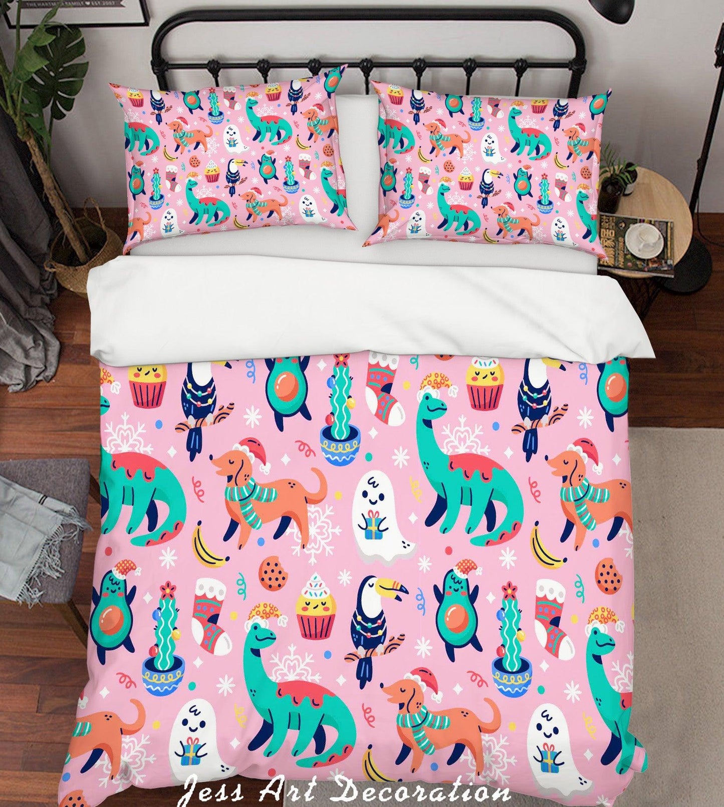 3D Cartoon Pink Animal Quilt Cover Set Bedding Set Pillowcases 50