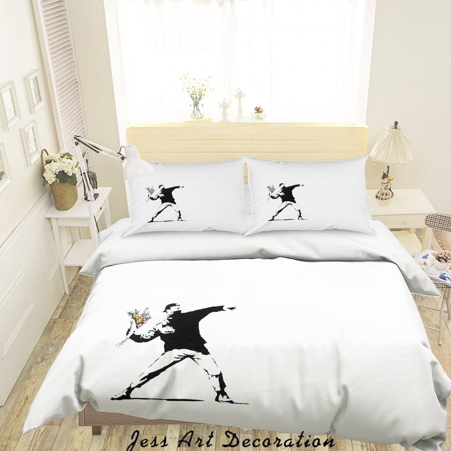 3D Banksy Mural Thrower Color Flower Quilt Cover Set Bedding Set Duvet Cover Pillowcases ZY D105