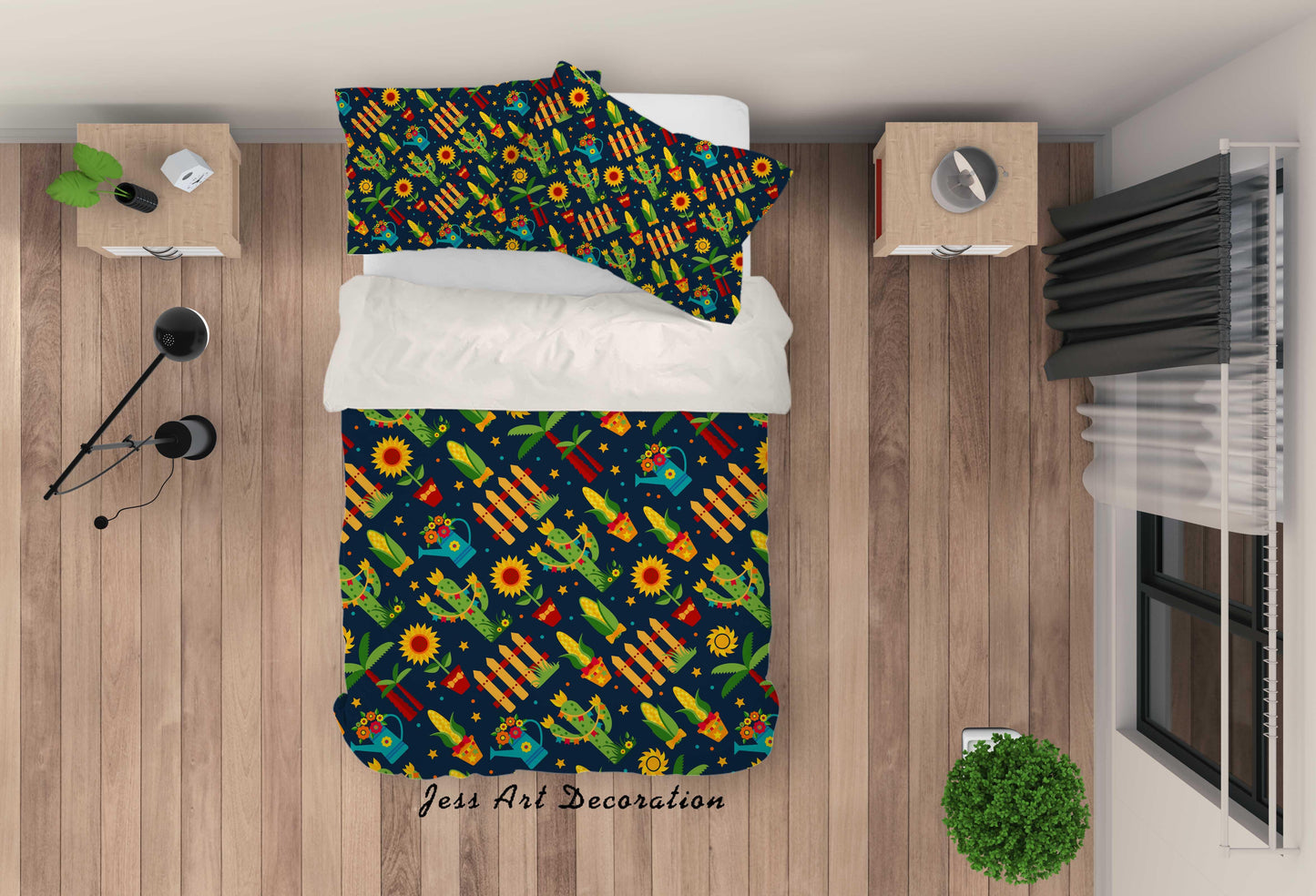 3D Cartoon Green Cactus Quilt Cover Set Bedding Set Pillowcases 15