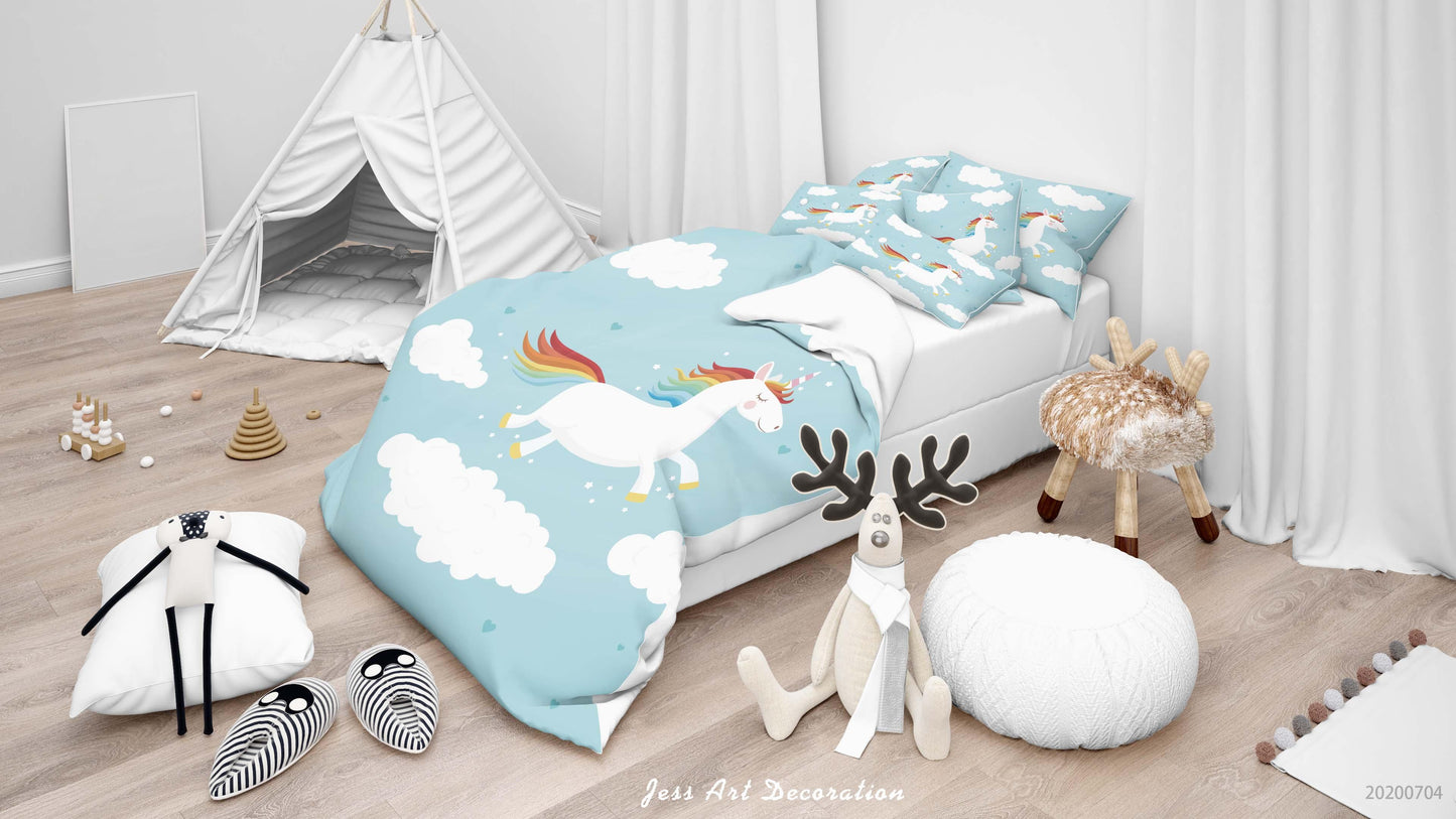 3D Blue Clouds Unicorn Quilt Cover Set Bedding Set Duvet Cover Pillowcases SF39
