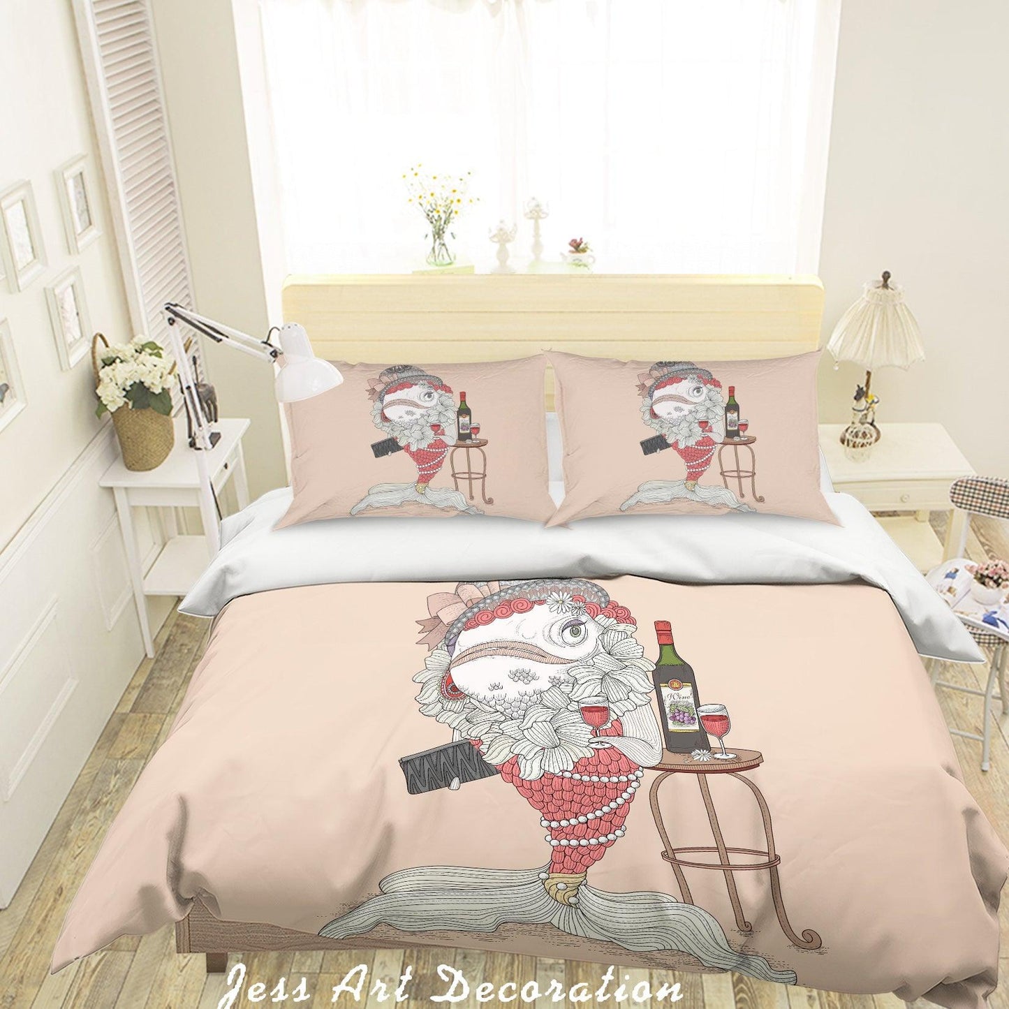 3D Cartoon Goldfish Red Wine Quilt Cover Set Bedding Set Pillowcases 80