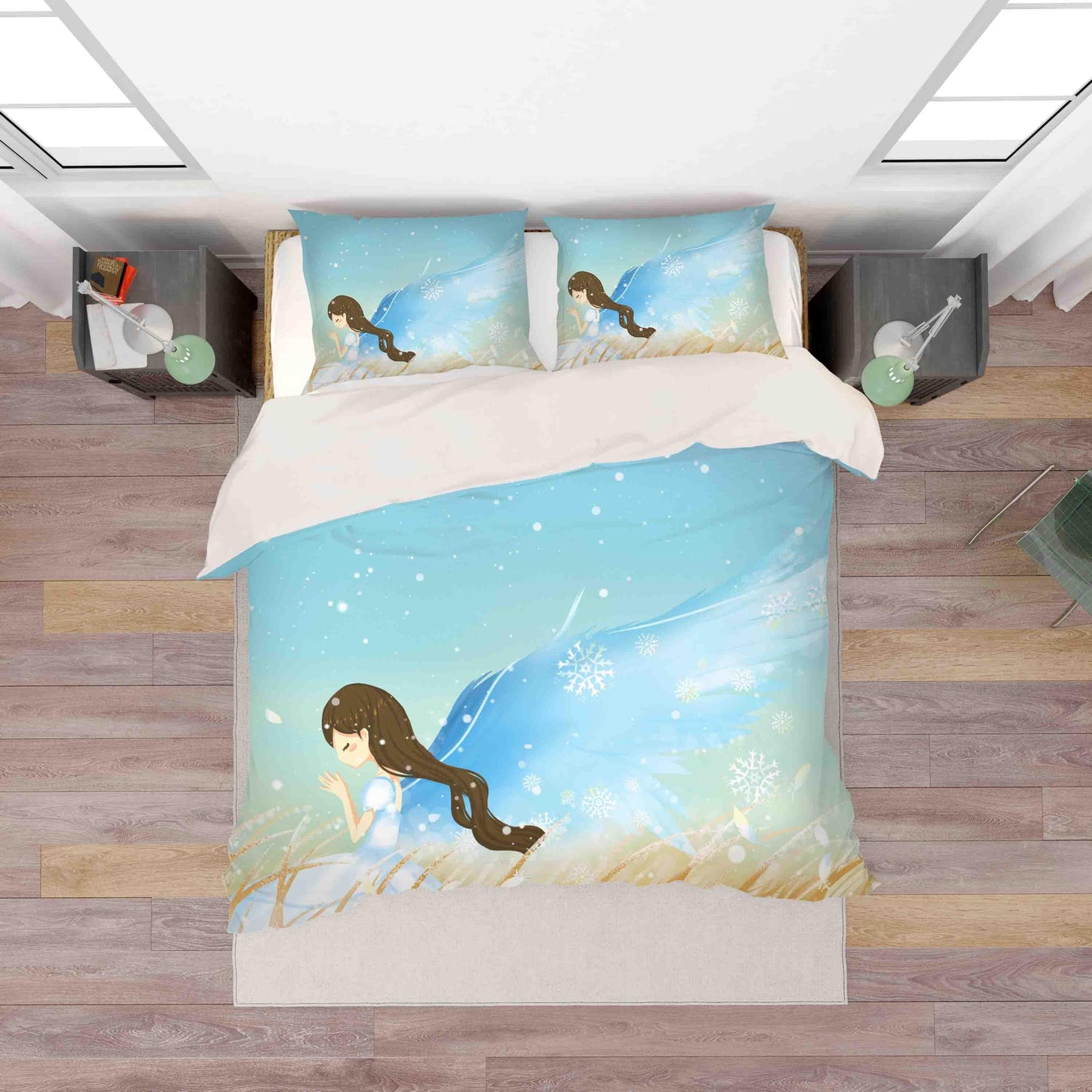3D Blue Girl Angel Wings Quilt Cover Set Bedding Set Pillowcases 111
