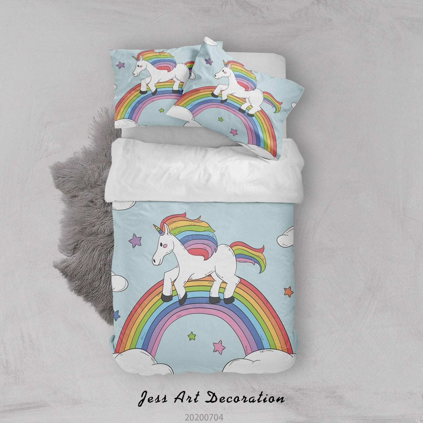 3D Blue Unicorn Rainbow Quilt Cover Set Bedding Set Duvet Cover Pillowcases SF113