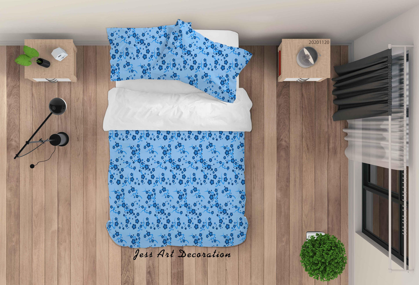 3D Blue Floral Pattern Quilt Cover Set Bedding Set Duvet Cover Pillowcases LXL