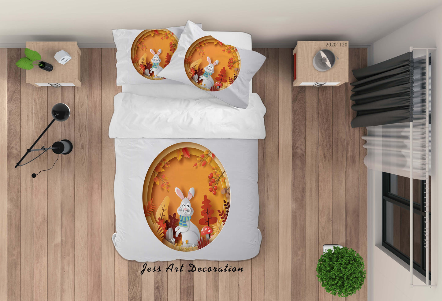 3D Autumn Tree Plant Bunny Animal Quilt Cover Set Bedding Set Duvet Cover Pillowcases LXL