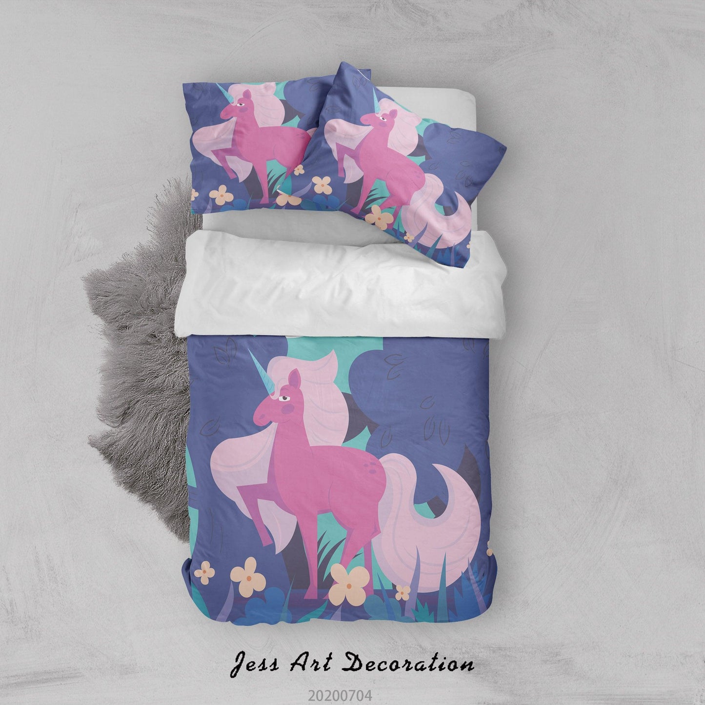 3D Blue Pink Floral Unicorn Quilt Cover Set Bedding Set Duvet Cover Pillowcases SF145