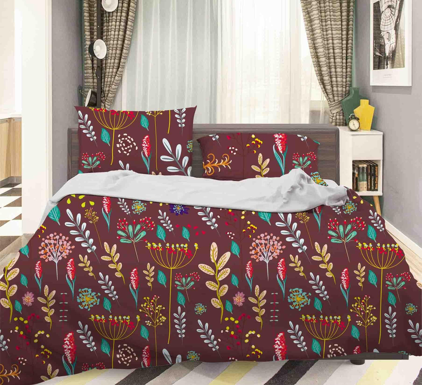 3D Brown Flowers Leaves Quilt Cover Set Bedding Set Pillowcases 182