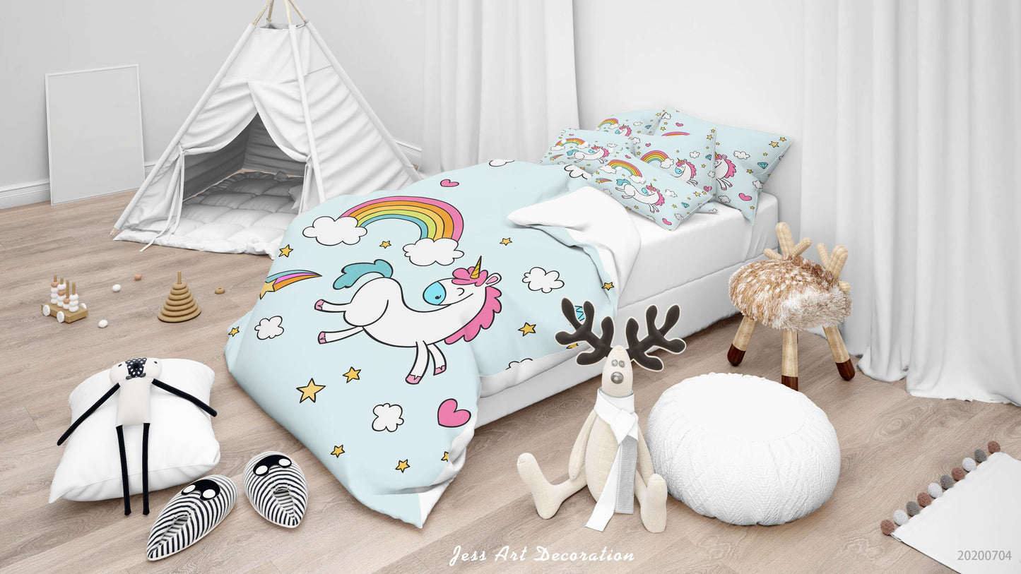 3D Blue Unicorn Rainbow Quilt Cover Set Bedding Set Duvet Cover Pillowcases SF119