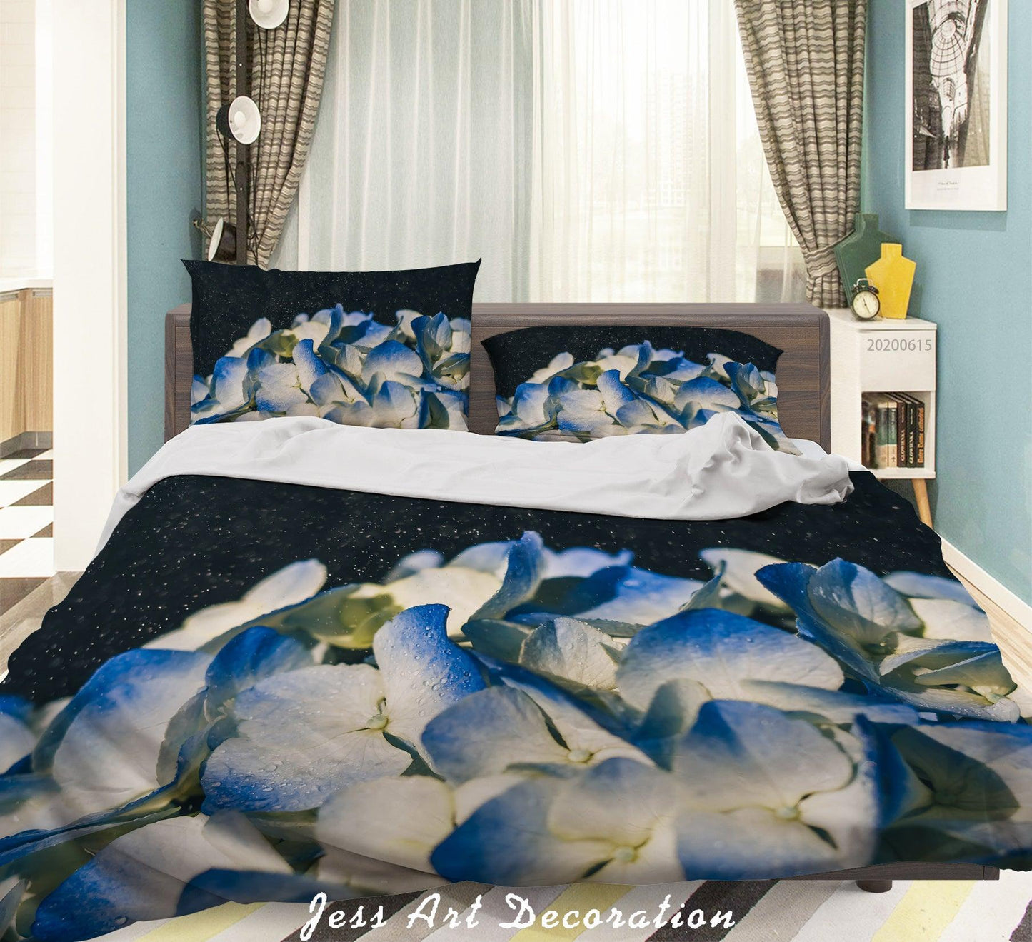 3D Blue Hydrangea Flowers Quilt Cover Set Bedding Set Duvet Cover Pillowcases SF09
