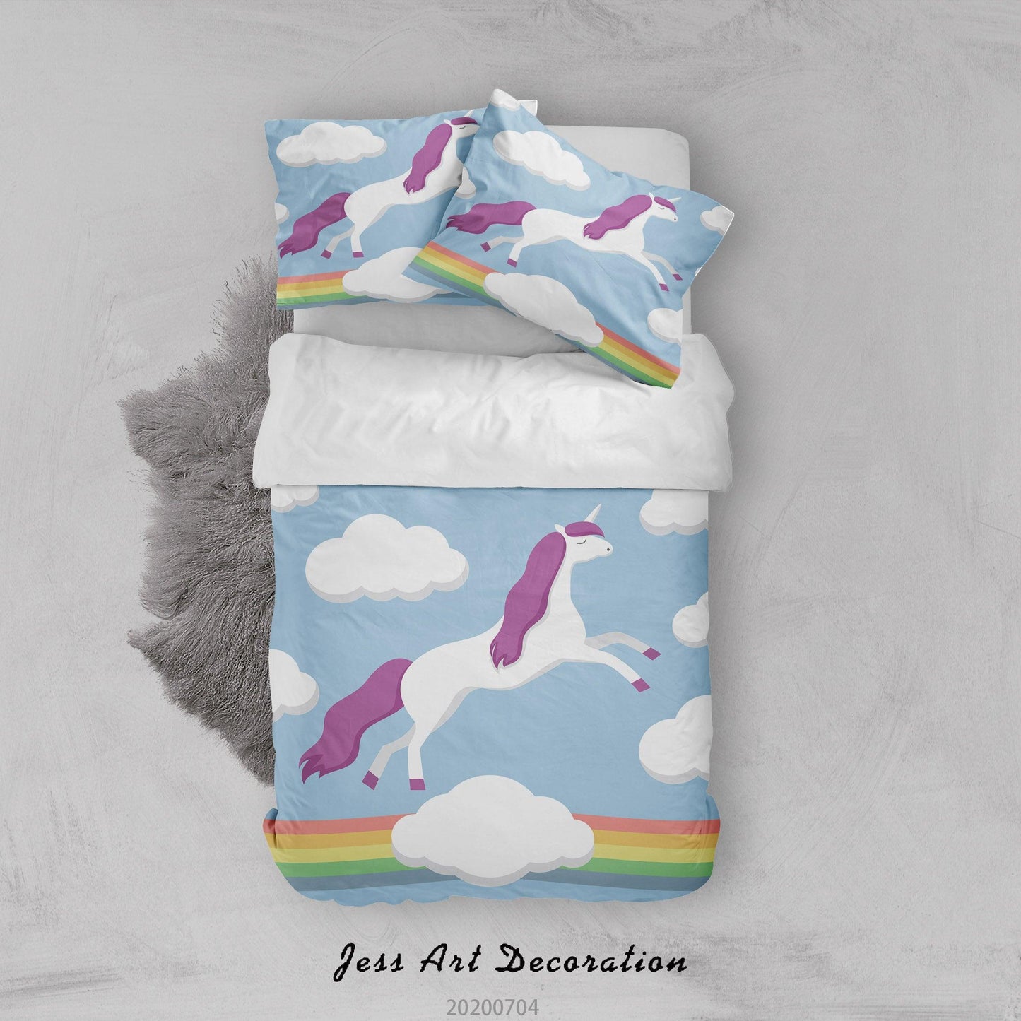 3D Blue Unicorn Rainbow Clouds Quilt Cover Set Bedding Set Duvet Cover Pillowcases SF1