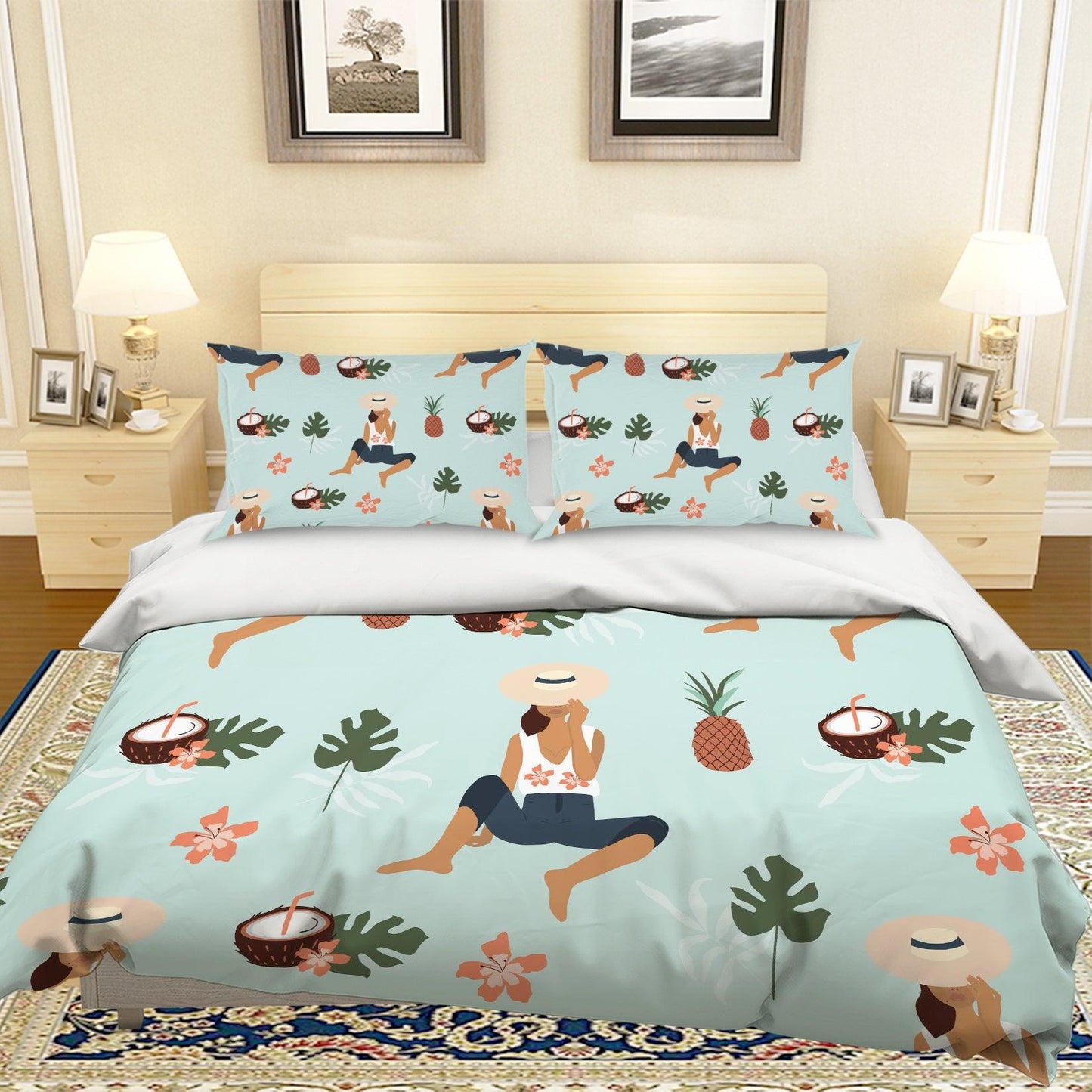 3D Cartoon Pineapple Coconut Quilt Cover Set Bedding Set Pillowcases 117