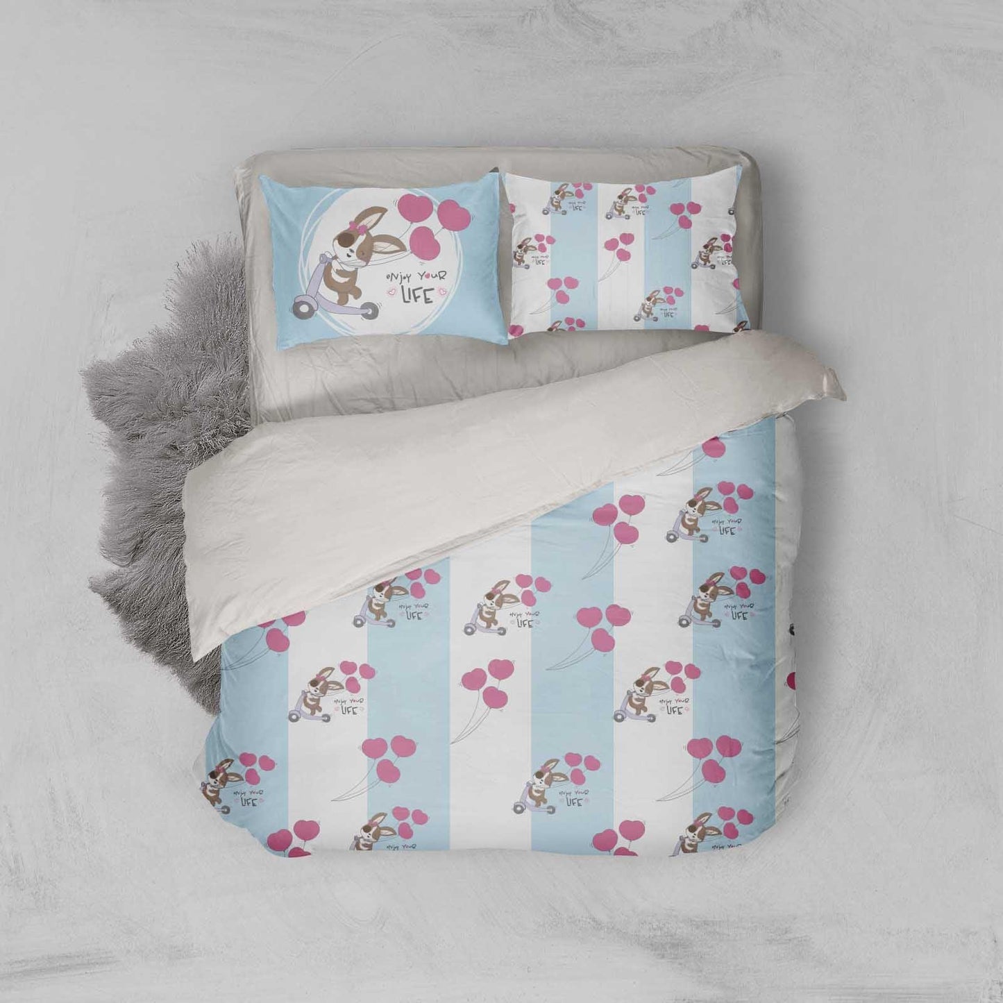 3D Cartoon Rabbit Balloon Quilt Cover Set Bedding Set Pillowcases 100