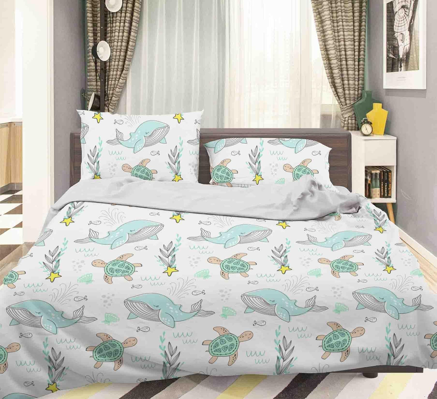 3D Cartoon Green Dolphin Turtle Quilt Cover Set Bedding Set Pillowcases 79