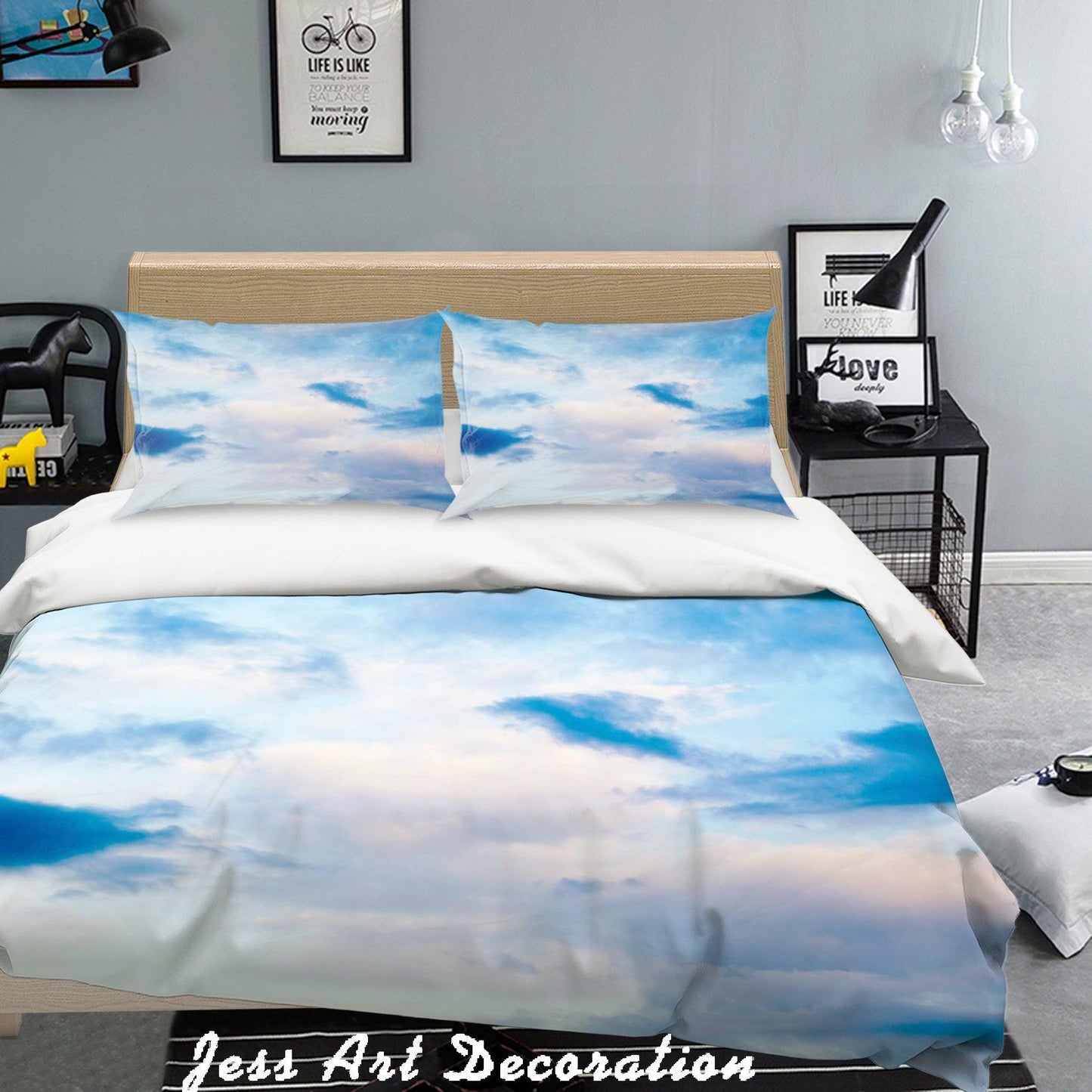3D Blue Sky White Clouds Quilt Cover Set Bedding Set Pillowcases 1