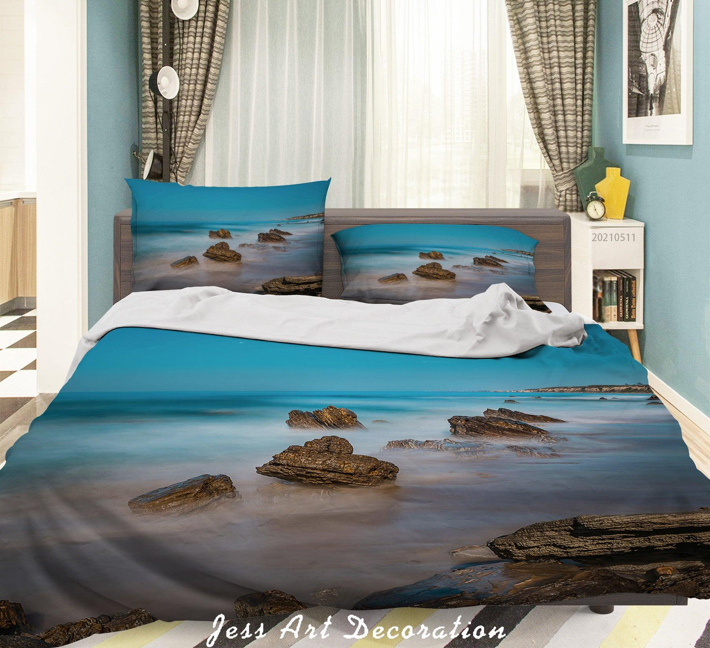 3D Blue Sea Rock Scenery Quilt Cover Set Bedding Set Duvet Cover Pillowcases 568