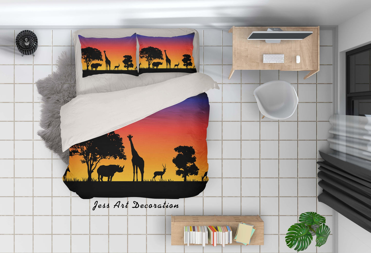 3D Animal Giraffe Rhinoceros Elk Sunset Quilt Cover Set Bedding Set Pillowcases 63