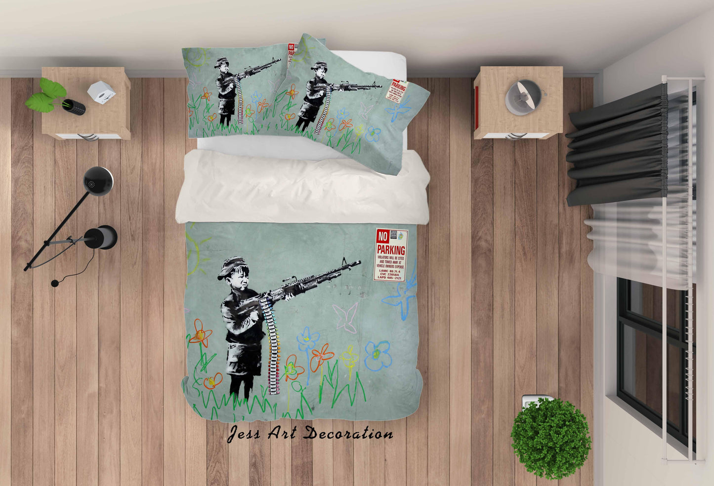 3D Banksy Mural Simple Flower Soldiere Quilt Cover Set Bedding Set Duvet Cover Pillowcases ZY D114