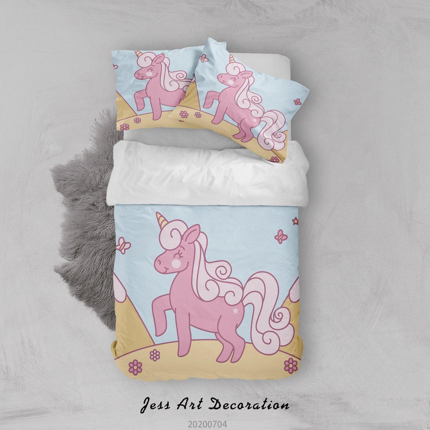 3D Blue Unicorn Quilt Cover Set Bedding Set Duvet Cover Pillowcases SF9