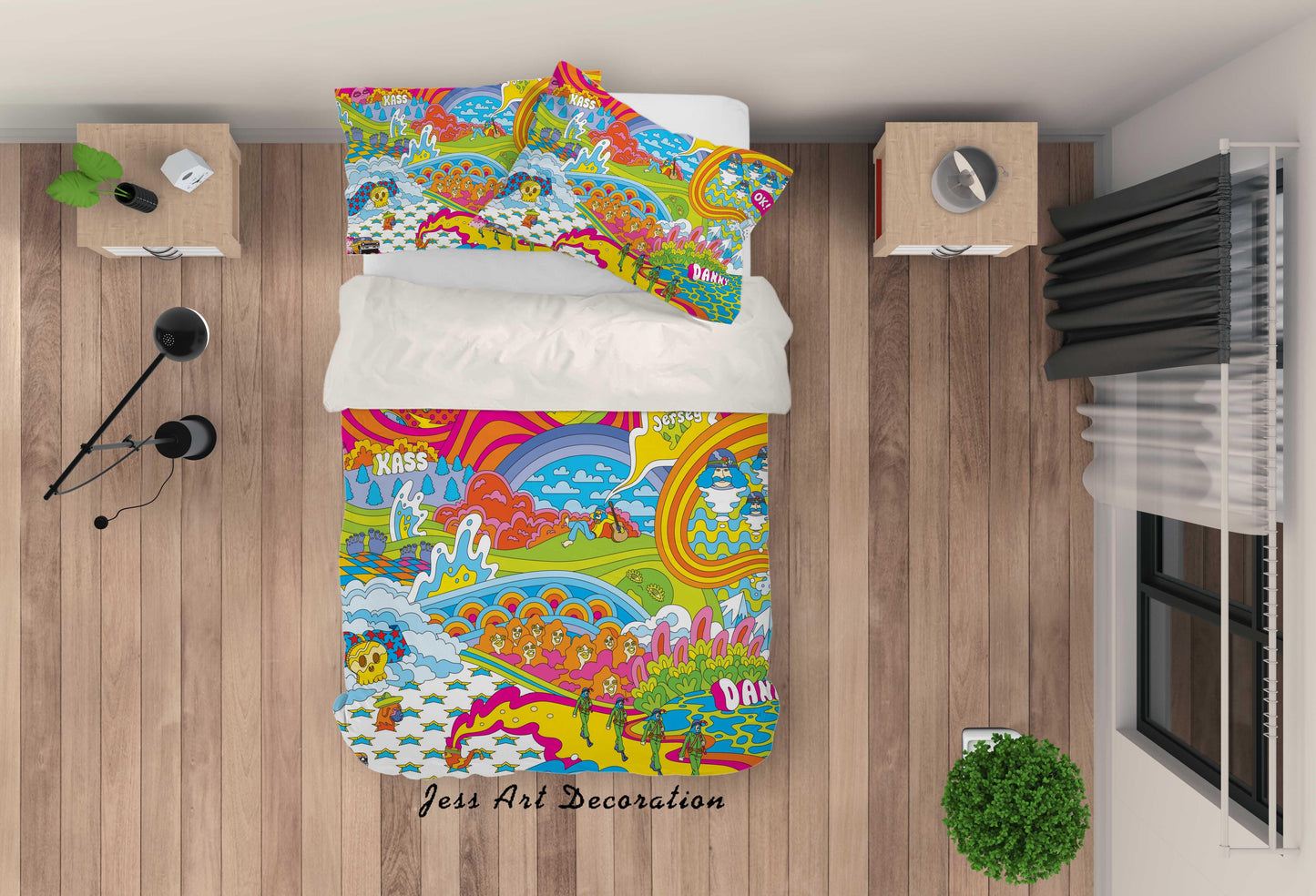 3D Cartoon Graffiti Quilt Cover Set Bedding Set Pillowcases 98