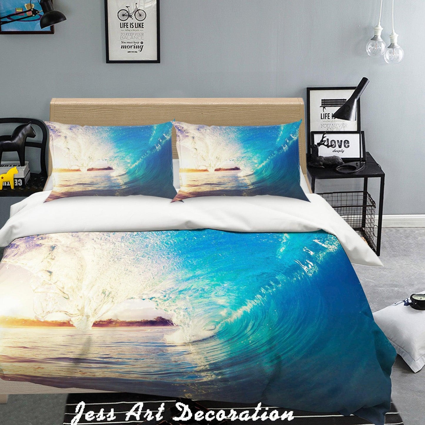 3D Blue Sea Waves Quilt Cover Set Bedding Set Pillowcases 131