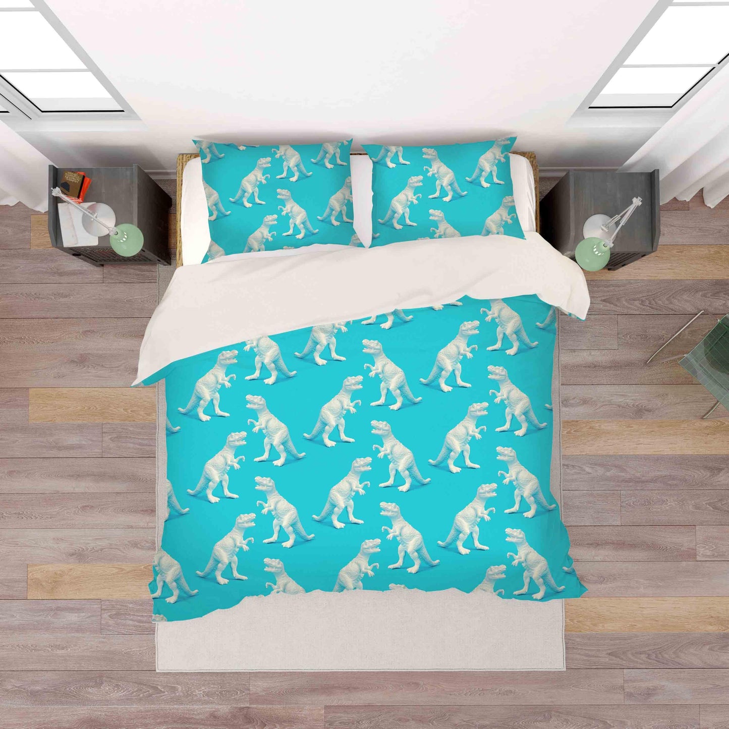 3D Cartoon Dinosaurs Green Background Quilt Cover Set Bedding Set Pillowcases 54