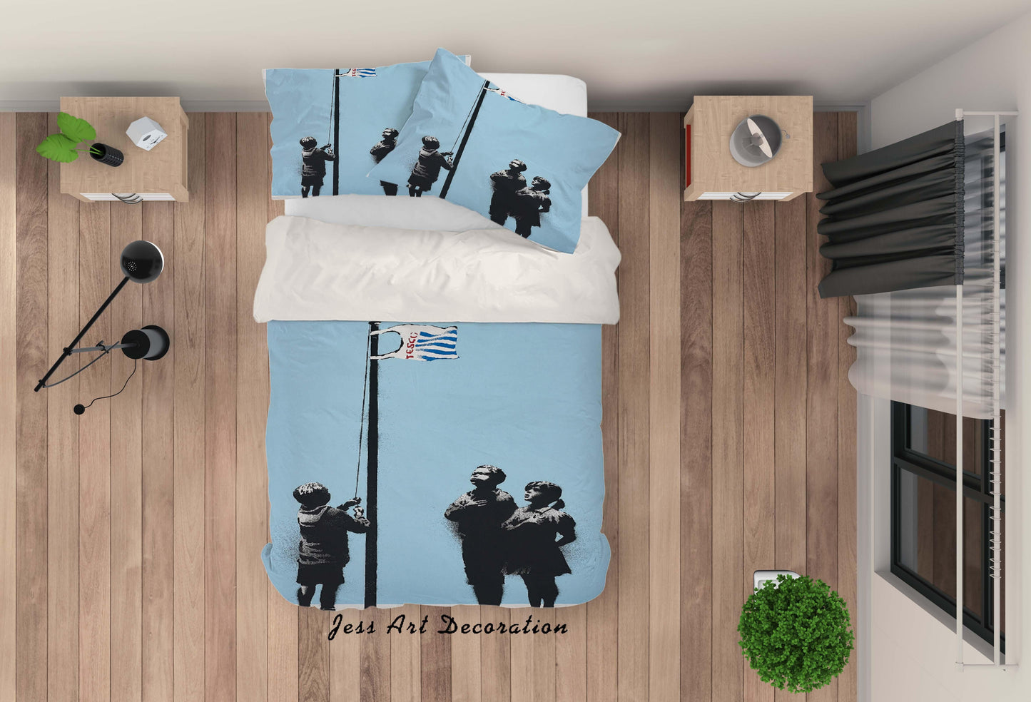 3D Banksy Very little Helps Blue Background Quilt Cover Set Bedding Set Duvet Cover Pillowcases ZY D65