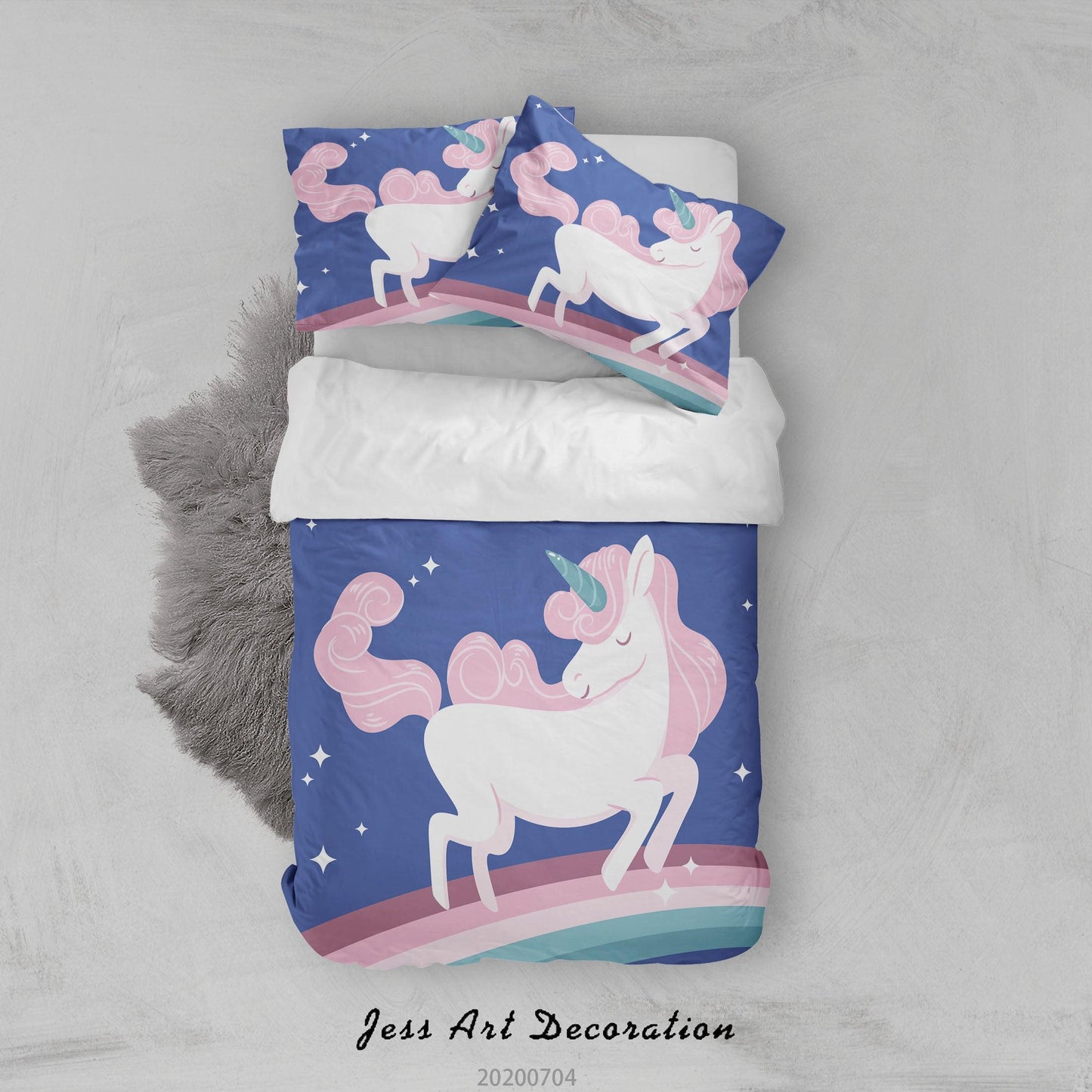 3D Blue Rainbow Unicorn Quilt Cover Set Bedding Set Duvet Cover Pillowcases SF96