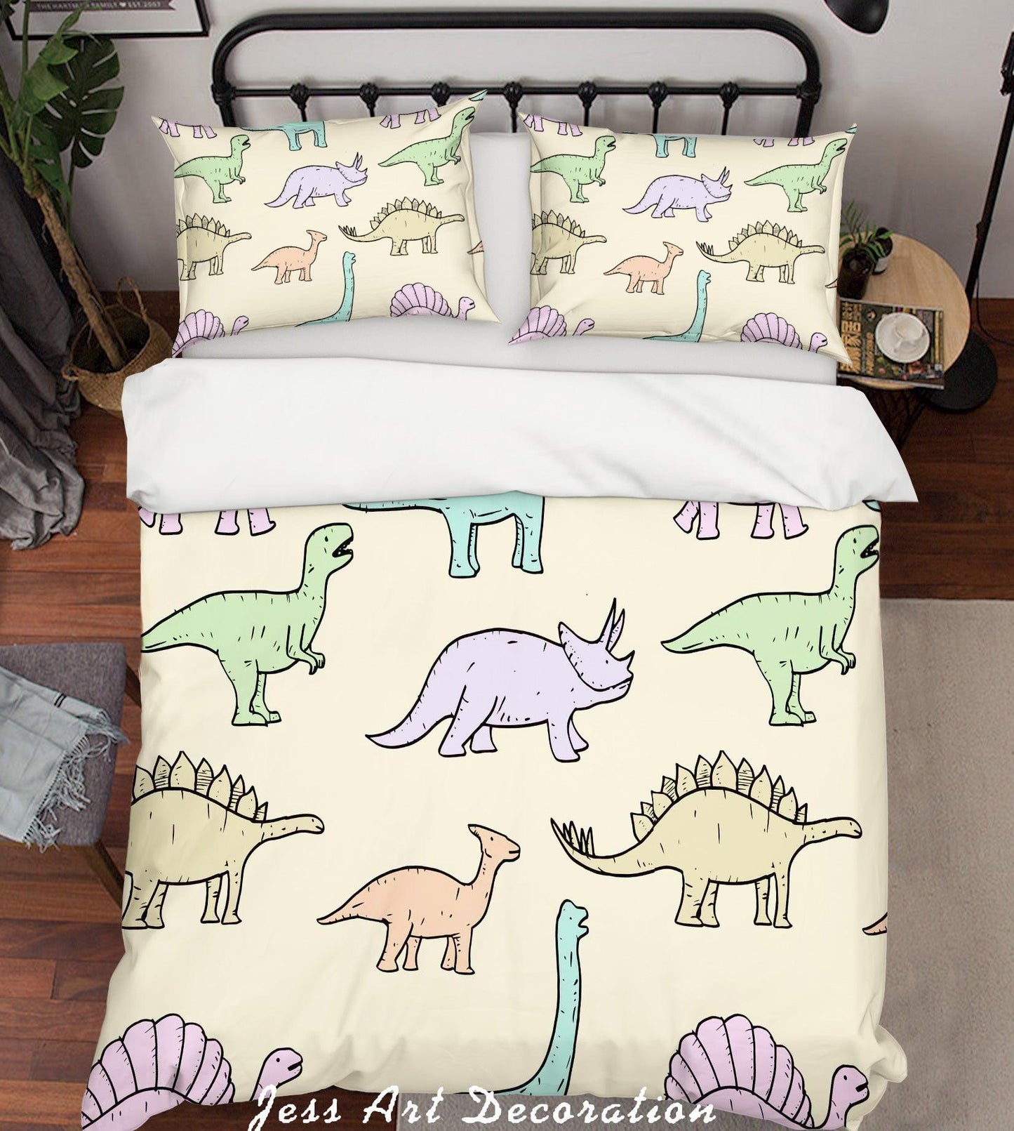 3D Cartoon Dinosaur Yellow Quilt Cover Set Bedding Set Pillowcases 74