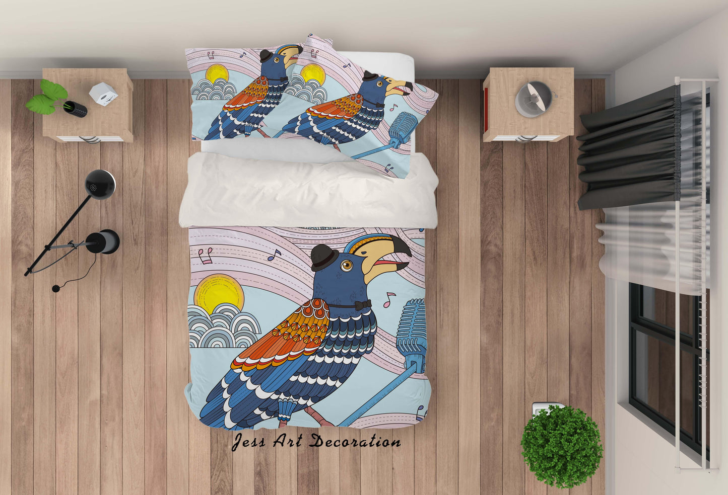 3D Cartoon Blue Bird Quilt Cover Set Bedding Set Pillowcases 207