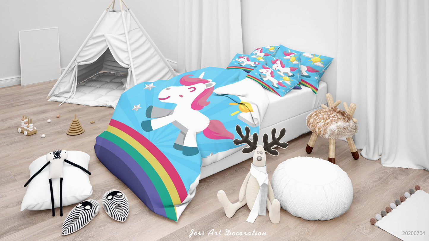 3D Blue Rainbow Unicorn Quilt Cover Set Bedding Set Duvet Cover Pillowcases SF63