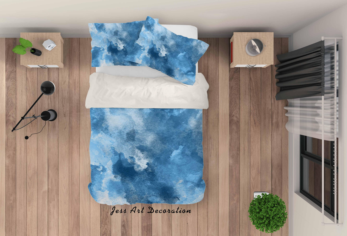 3D Blue Watercolor Quilt Cover Set Bedding Set Pillowcases 57
