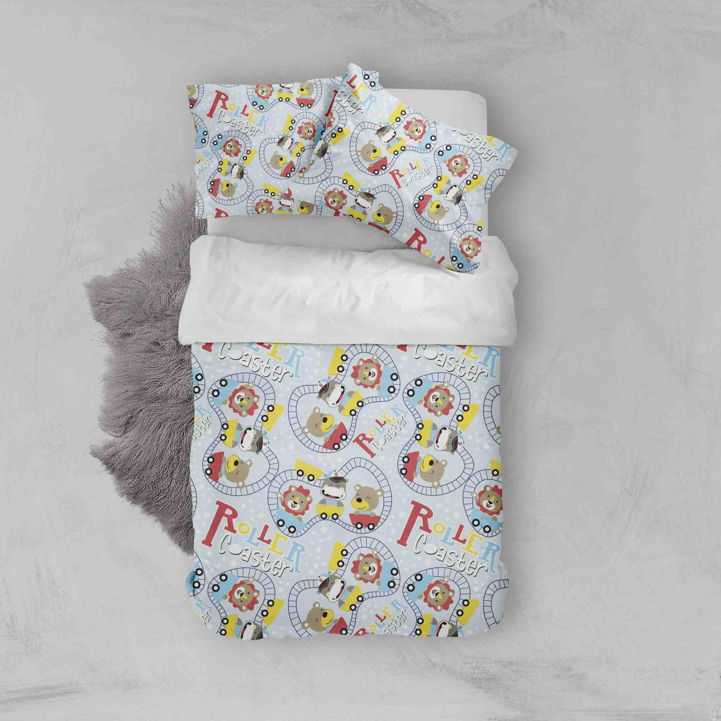 3D Blue Lion Hippopotamus Bear Cartoon Quilt Cover Set Bedding Set Pillowcases 05