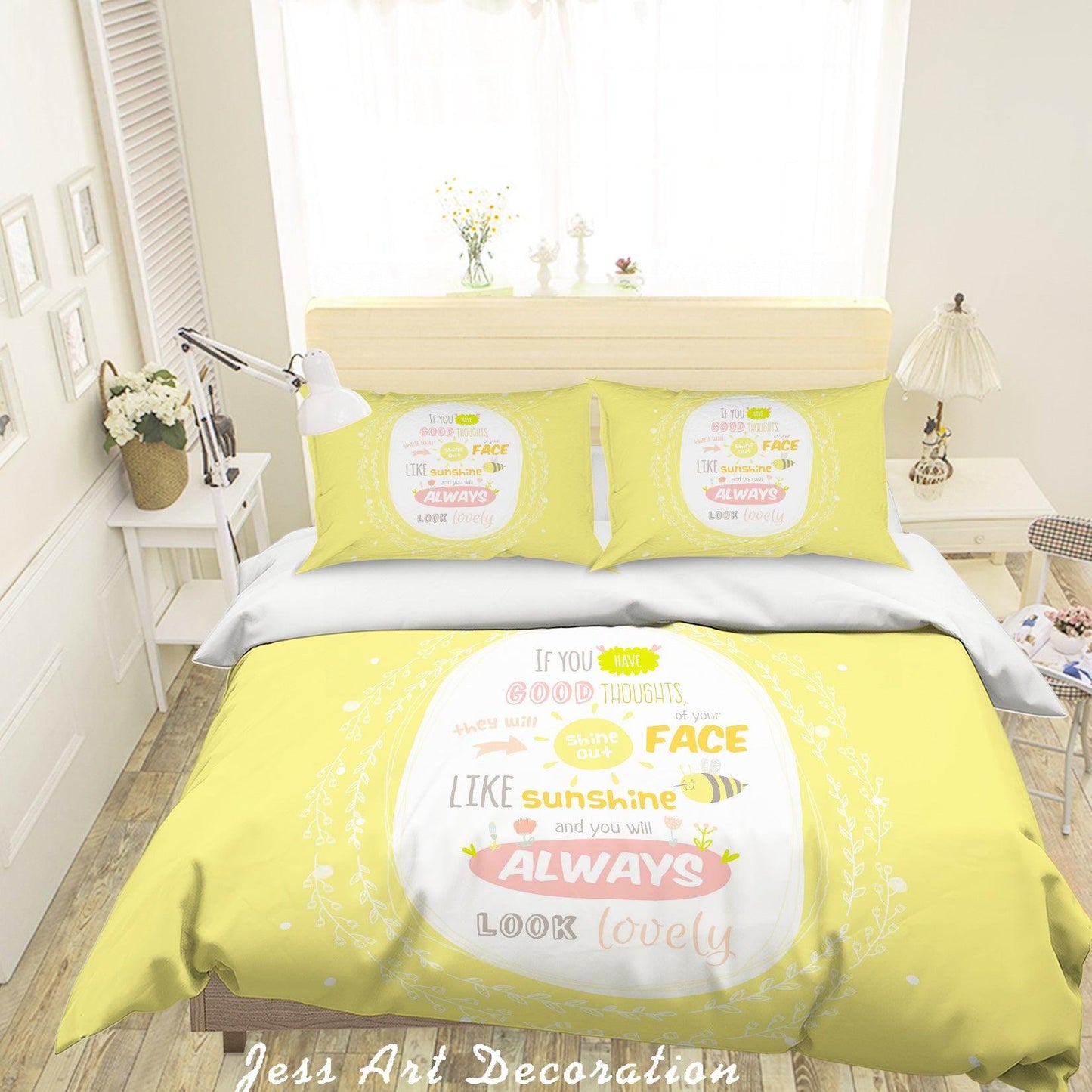 3D Cartoon Bee Yellow Quilt Cover Set Bedding Set Pillowcases 44